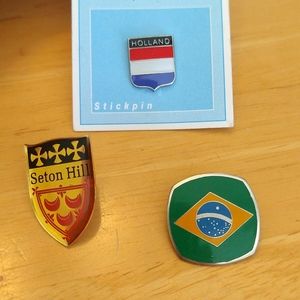 Vintage Traveller's Pin Collection Brazil, Seton Hill, and Holland Set of 3